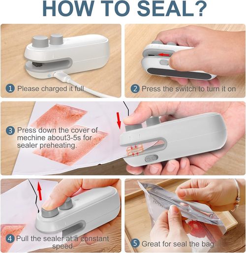 Portable Mini Sealing Machine, 2 in 1, USB Rechargeable, Magnetic Bag Sealer, Heat Seal with Cutter, Plastic Bags Packing Machine
