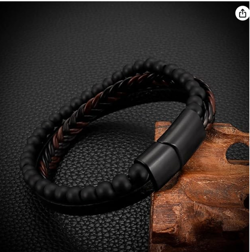 Preliminary Calming Anxiety Bracelet For Men, Natural Volcanic Stone Braided Leather Agate Beaded Bracelet Meditation Anti Anxiety Stress Relief Gift Jewelry