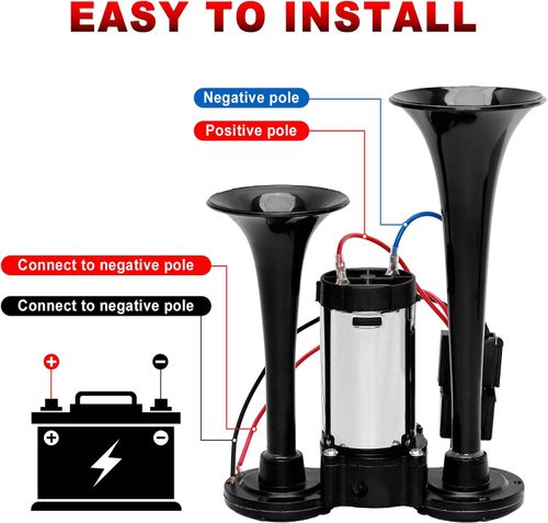 12V 600DB Upgraded Train Horn for Truck, Super Loud Dual Trumpets Electric Train Horn for Pickup Trucks Kit for 12V Vehicles with Air Compressor Applicable for Cars Boats SUV, Black