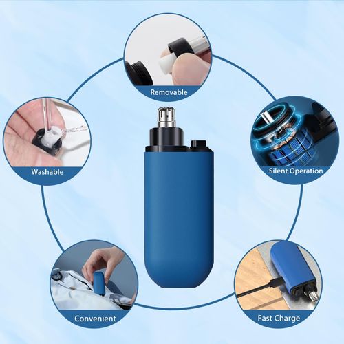 Portable Electric Nose Hair Trimmer for Men, Waterproof USB Rechargeable Portable Nose Hair Trimmer with Dust Protection Cap, Electric Nose Shaver Painless & Precision (Blue)