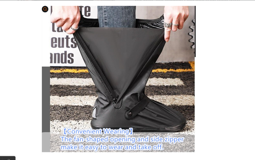 Waterproof Shoe Covers, Reusable & Foldable Rain Boot Shoe Cover with Zipper, Non-Slip, Reflector, Men Women Rain Gear, Black