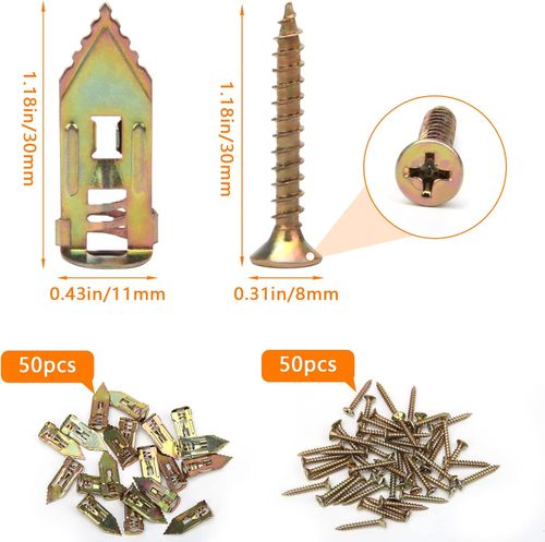 50Pcs Metal Self-Drilling Anchors and 50Pcs Screws Kit, No Drill Or Holes in Wall for Fixing TV, Shelf, Cabinet, Curtains, Calligraphy