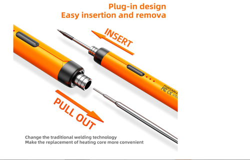 MEAKEST Cordless USB Rechargeable Portable Soldering Iron, 3-speed Temperature Adjustable, Heating Core, Soldering Iron Cord, Rosin, Soldering Iron Stand, Storage Case, Orange