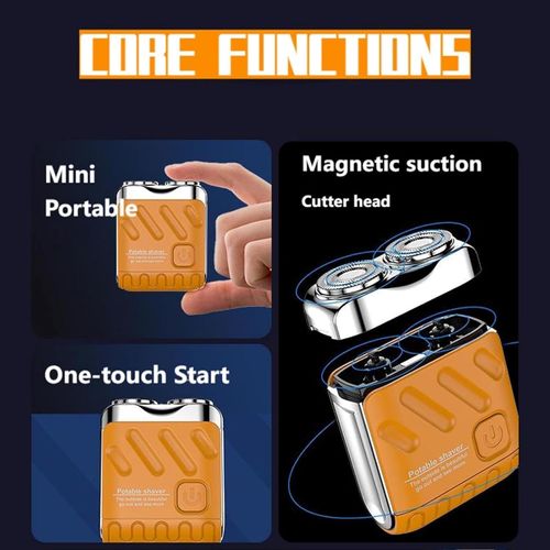 Portable Rotating Twin Ring Electric Shaver, Mini Dual Head Electric Shaver, Washable Dual Head Shaver, Portable Shaver for Home and Travel (Orange)