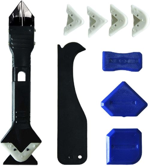 3-in-1 Silicone Caulking Tool Set, Stainless Steel Scraper, Sealant Applicator, Reusable Silicone Pad, and Caulk Remover for Kitchen, Bathroom, Window, and Sink Joints