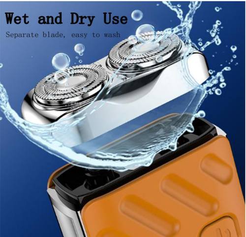 Portable Rotating Twin Ring Electric Shaver, Mini Dual Head Electric Shaver, Washable Dual Head Shaver, Portable Shaver for Home and Travel (Orange)