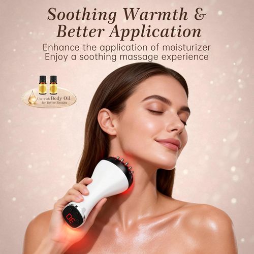 Lymphatic Drainage Massager Cellulite Massage Tool Electric Body Sculpting Machine Red Light with Heat Vibration Body Contouring Tools Handheld Body Massager for Legs Thighs Arms Belly Stomach (White)