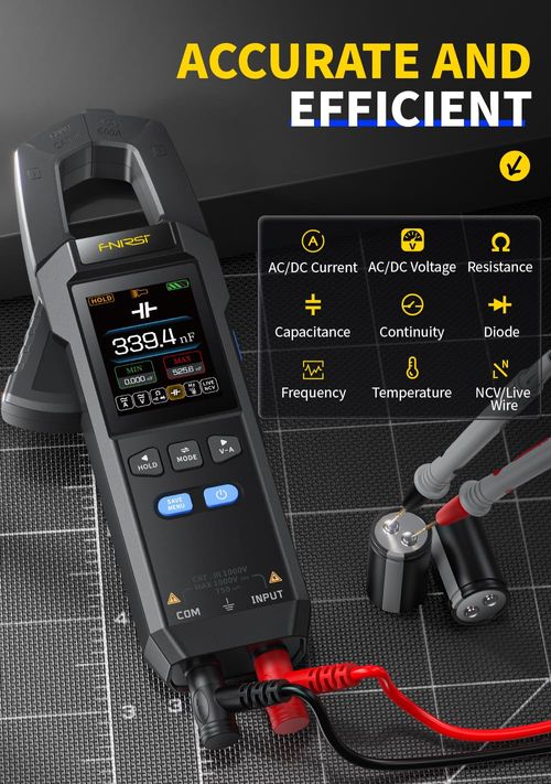 Digital Clamp Meter, AC and DC Current Multimeter with 25mm Jaw Opening, LCD Display