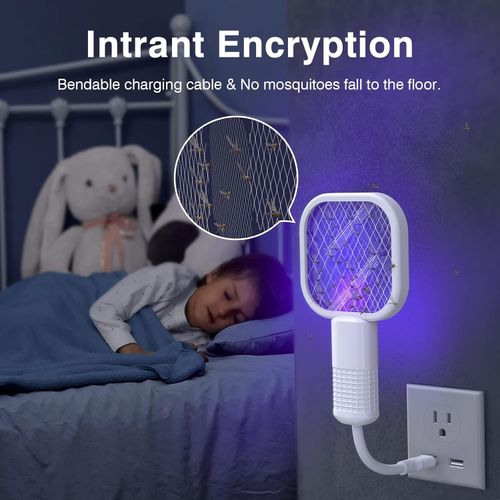 USB Mini Electric Mosquito Swatter, Portable Mini Mosquito Killer, Electric Shock Mosquito Swatter, with LED mosquito-attracting light and UV protection function, a 2-in-1 mini mosquito killer lamp suitable for home use, plug not included, USB data cable included.