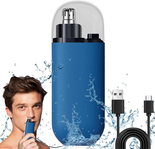 Portable Electric Nose Hair Trimmer for Men, Waterproof USB Rechargeable Portable Nose Hair Trimmer with Dust Protection Cap, Electric Nose Shaver Painless & Precision (Blue)