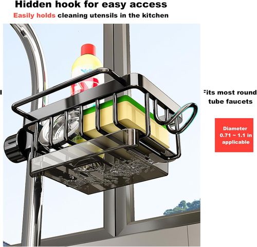 Sink Organizer Shelf for Kitchen and Bathroom — 2025 New Detachable Stainless Steel Hanging Faucet Drain Rack with Drip Tray — Faucet Sponge Holder