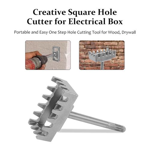 Square Hole Cutter, Stainless Steel Rectangle Slot Cutter, One Step Square Socket Punch with Reusable, Professional Socket Slot Cutter Carving Fast Hole Puncher for Wall Concrete (1 pcs)