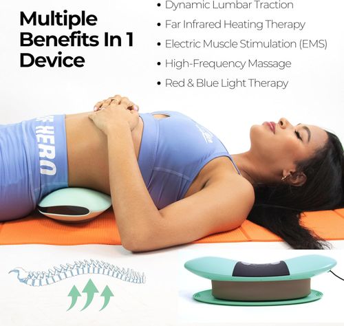 Wireless Electric Lumbar Traction Device, Red and Blue Light Therapy, Far-Infrared Heating, Timer, Vibration, Regular Traction and Oscillation Modes.