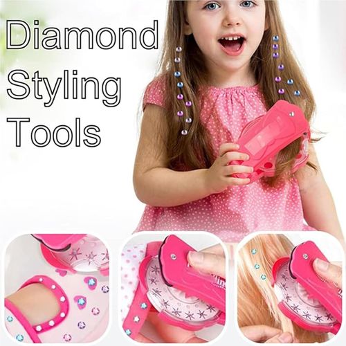 Glitter Diamond Styling Tools Hair Gemstone Styling Set -- Bling Glitter Light Up Girls' Hair Accessories with Reusable Shining Diamonds, No Heat Gem Stamper Applicator for Girl Women Hair Clothes (Pink, 1pc)