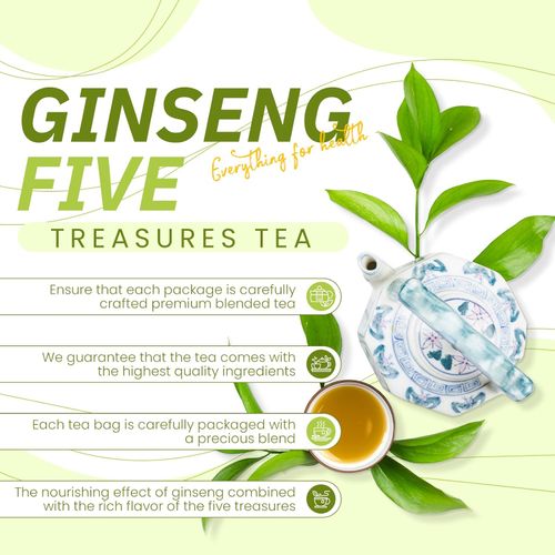 Ginseng Five Treasure Tea, Kidney Tea Formula Ginseng Five Treasure Tea, Oriental Tonic Tea, Essential Health Tea for Staying Up Late