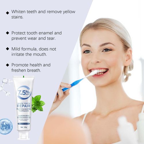 7.5% Hydroxyapatite Toothpaste(Fluoride Free), Nano Hydroxyapatite Toothpaste for Sensitive Teeth, Enamel Protection, Tooth Strengthening, Fresh Mint Flavor, Daily Use for Oral Care
