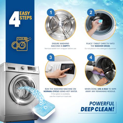 Washing Machine Cleaner Tablets 24 Pack - Deep Cleaning Tablets for Front and Top Load, Works With HE Washers, Removes Residue, Odor and  Pet Hair - 12 Month Supply of Washer Cleaner Descalers, Septic Safe