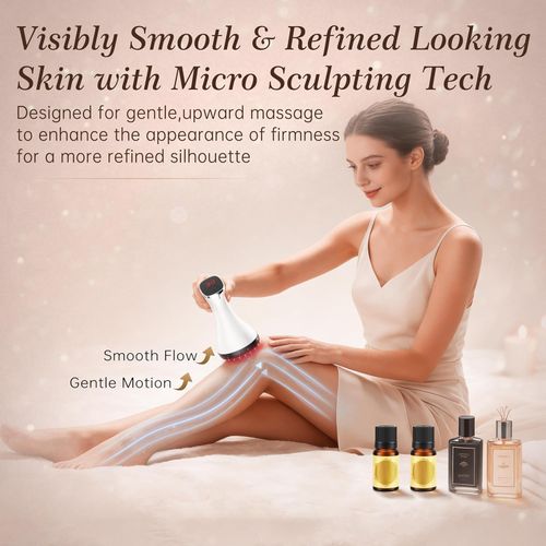 Lymphatic Drainage Massager Cellulite Massage Tool Electric Body Sculpting Machine Red Light with Heat Vibration Body Contouring Tools Handheld Body Massager for Legs Thighs Arms Belly Stomach (White)