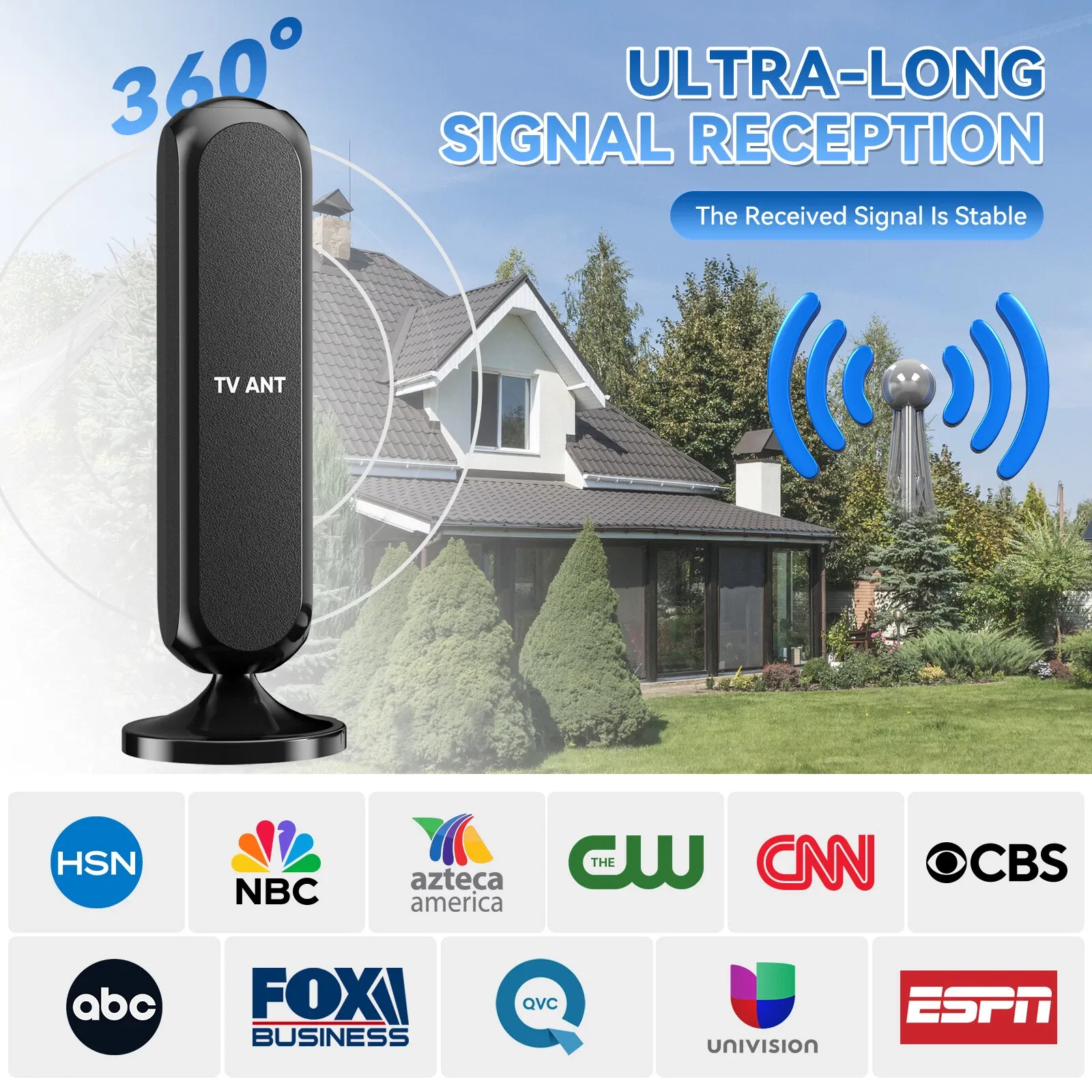 HDTV 1080P Outdoor or indoor Amplified Digital Antenna 360 Rotor HD TV