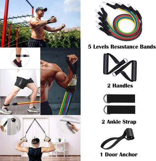 Fit Simplify Resistance Bands Set for Exercise, Stretching and Workout Toning Tube Kit with Foam Handles, Door Anchor, Ankle Strap and Long Carry Bag for Men, Women (Multicolour)