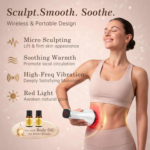 Lymphatic Drainage Massager Cellulite Massage Tool Electric Body Sculpting Machine Red Light with Heat Vibration Body Contouring Tools Handheld Body Massager for Legs Thighs Arms Belly Stomach (White)