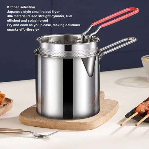 Stainless Steel Deep Fryer Pot, Frying Pan Stock Fry Pot with Strainer Basket and Handle for Fryer Oil, Bacon Drippings, Lard and Ghee oil