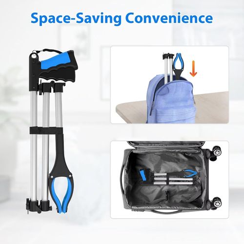Reacher Tool, Foldable Reacher Grabber Pickup Tool , Extra Long Trash Picker Upper Grabber, Extension Grabbers for Seniors, Blue