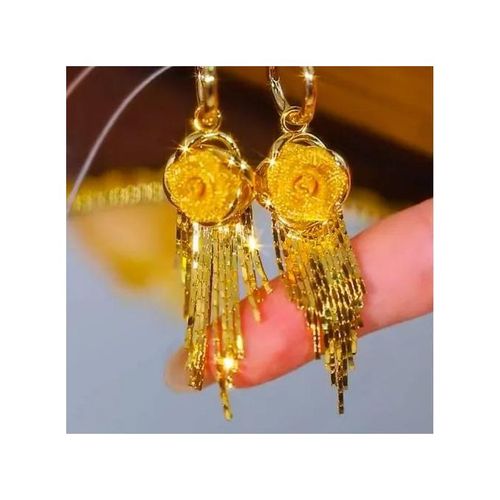 Rose Tassel Earrings For Women With 304 Stainless Steel Ear Pins In Gold Alloy