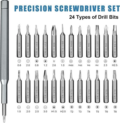 24-in-1 Professional Precision Magnetic Screwdriver Set, Small Screw Driver Set Kit for Fixing Electronics, Mini Tool Kits for Computer Repair, Phone, Watch, Laptop, PCs, Eyeglass- Alloy Tool Steel
