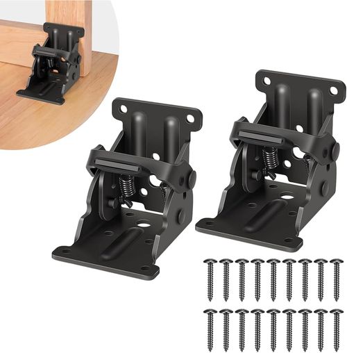 4 Pack Folding Brackets, Self-Lock Hinge with Screws for Folding Table Legs, Lock Extension Support Bracket Bed Legs, Black