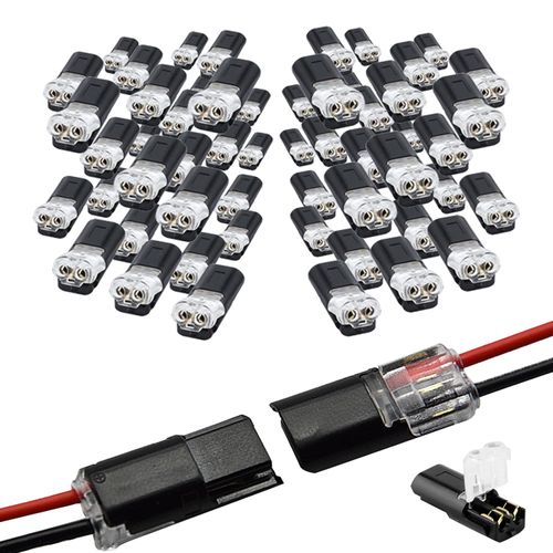 50 pcs Double-Wire Plug-In Connector, Pluggable Led Wire Connectors with Locking Buckle Fast Connect Low Voltage Wire Connectors