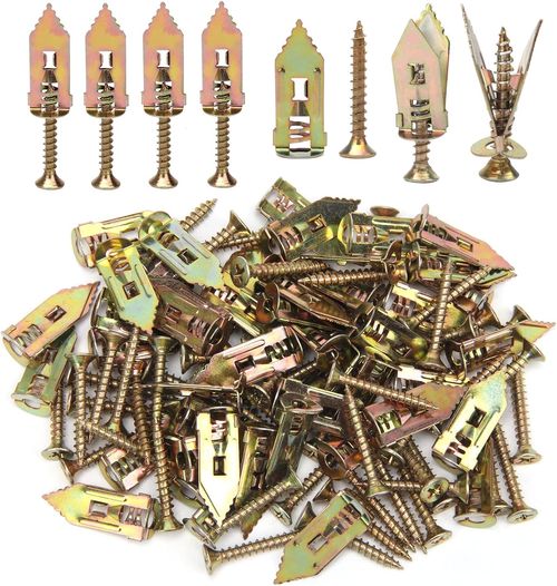 50Pcs Metal Self-Drilling Anchors and 50Pcs Screws Kit, No Drill Or Holes in Wall for Fixing TV, Shelf, Cabinet, Curtains, Calligraphy