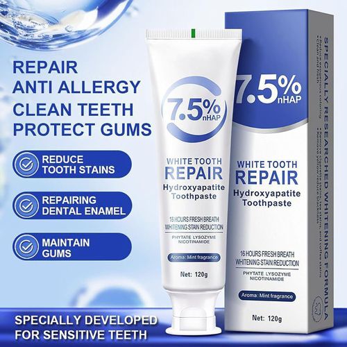 7.5% Hydroxyapatite Toothpaste(Fluoride Free), Nano Hydroxyapatite Toothpaste for Sensitive Teeth, Enamel Protection, Tooth Strengthening, Fresh Mint Flavor, Daily Use for Oral Care