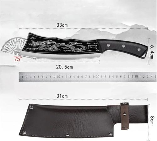Dragon Slaying Japanese Knife, Black Titanium Steel, 8.2'' Super Sharp Kitchen Blade for Cutting, Boning, and Chopping, With Comfort Handle and Sheath