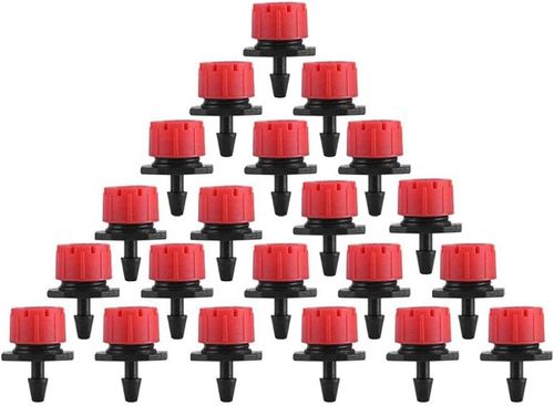 100 picse adjustable garden irrigation drip emitters and sprinklers, suitable for watering flowers and plants, compatible with 0.25 inch hoses, red.