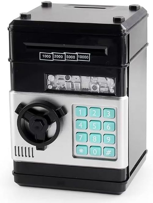 Generic Kids password box pattern cartoon piggy bank safe children's gift (Black)