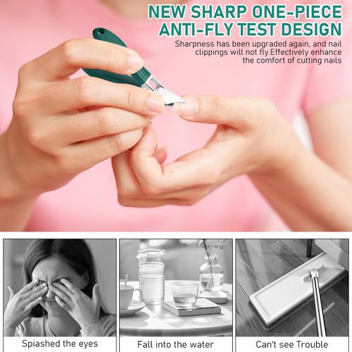 Eagle Beak Beveled Nail Clippers, 3-Piece Set of Upgrade Stainless Steel Wide Jaw Opening Anti-Splash Nail Clipper, Long Handle Angled Head Toenail Clipper for Ingrown & Thick Toenails for Men Women