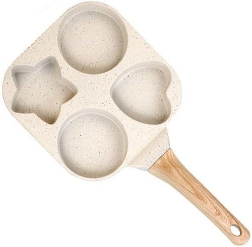 Non Stick Egg Frying Pans 4 Holes Shapes, Egg Frying Pan Nonstick Star and Heart, 4 Hole Skillet with Handle, for Pancake Hamburger Eggs,White