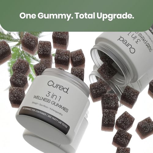 Cured 3 in 1 - Pure Himalayan Shilajit Gummies for Men & Women | Sea Moss Ashwagandha, & Manuka Honey Organic with 85+ Trace Minerals | All-Natural & 100% Vegan