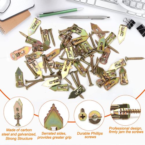 50Pcs Metal Self-Drilling Anchors and 50Pcs Screws Kit, No Drill Or Holes in Wall for Fixing TV, Shelf, Cabinet, Curtains, Calligraphy
