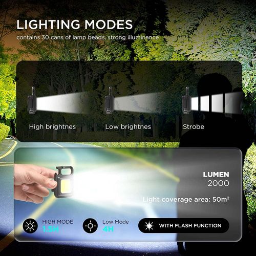 LED COB Key Chain Flashlights Small Water Resistant USB , Folding Bracket for Walking Camping Car Repairing