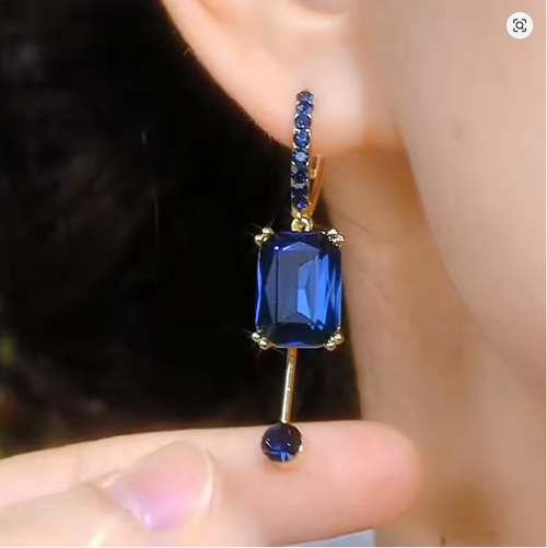 New Fashion Square Blue Crystal Pendant Earrings for Women Elegant Light Luxurious Temperament Girls Party Trend Jewelry Gifts