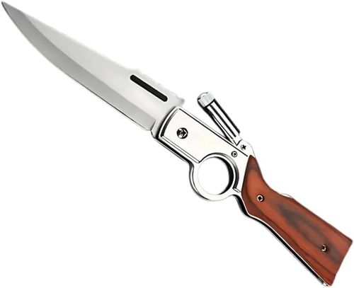 AK47 Flipper Pocket Knife, Portable Flipper Pocket Knife With Flashlight for Men, 10 inch Stainless Steel, Wooden handle, Flipper Pocket Knives for Hiking, Outdoor, Camping, Mens Gift