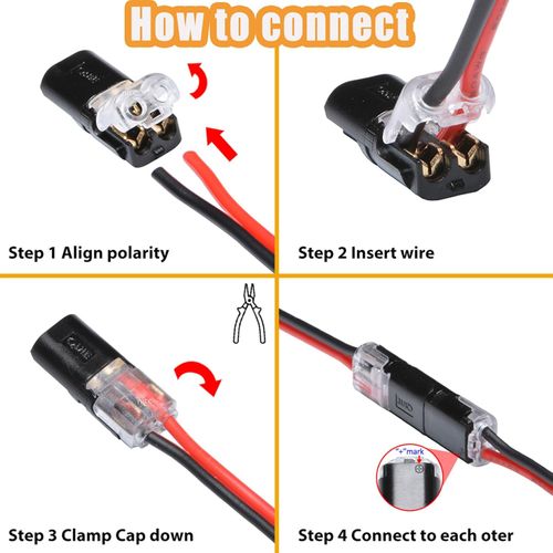 50 pcs Double-Wire Plug-In Connector, Pluggable Led Wire Connectors with Locking Buckle Fast Connect Low Voltage Wire Connectors