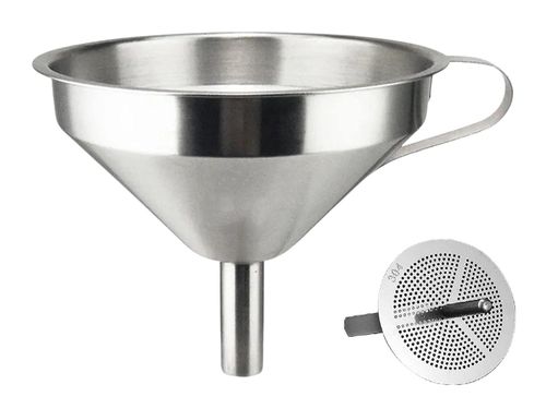 Whimsical Stainless Steel Funnel with Removable Strainer . Fast Flow Wide Mouth Funnel for Oil Liquid & Powder Transfer . Durable Metal with Handle