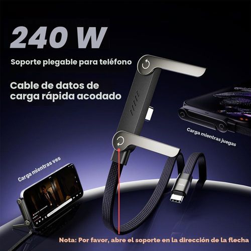 USB-C Cable – 240W 5ft Fast Charging Cable with Built-in Invisible Stand – Flat USB-C Cable – Right-Angle USB-C Cable