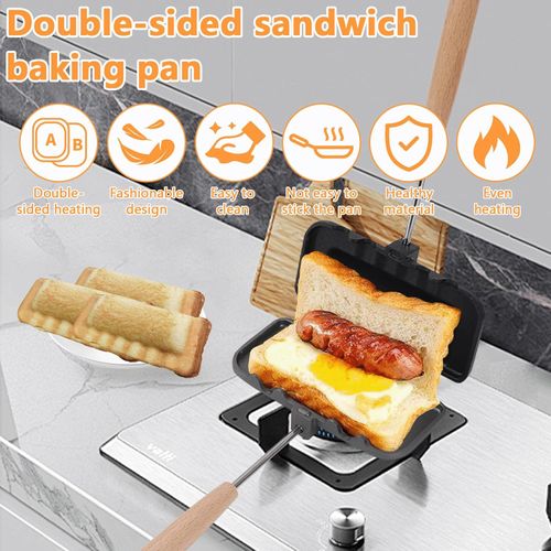 Sandwich Maker, Double-Sided Sandwich Baking Pan with Removable Handle, Non Stick Breakfast Sandwich Maker Grill Pan for Breakfast Pancakes, Omelets, Frittatas, Bread and Toast