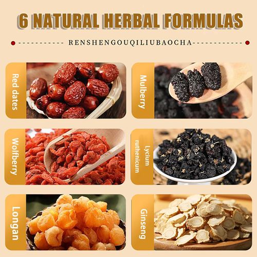 Ginseng Mulberry Gouqi Tea, Ginseng & Mulberry Herbal Tea, KidneyTea Formula Treasure Longan Red Date Wolfberry Teabags for Men & Women(1)