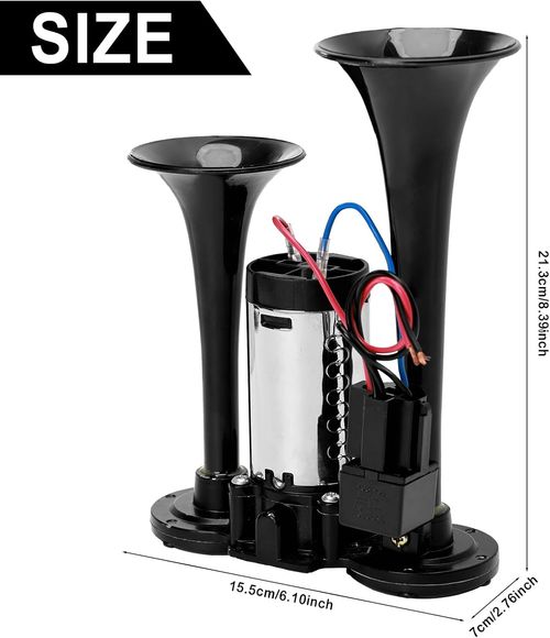 12V 600DB Upgraded Train Horn for Truck, Super Loud Dual Trumpets Electric Train Horn for Pickup Trucks Kit for 12V Vehicles with Air Compressor Applicable for Cars Boats SUV, Black