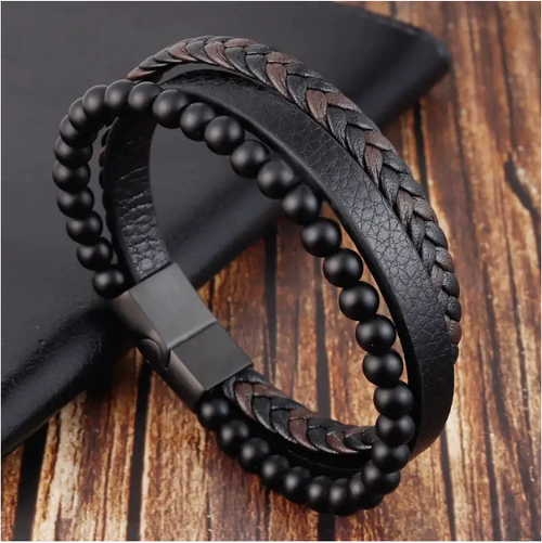 Preliminary Calming Anxiety Bracelet For Men, Natural Volcanic Stone Braided Leather Agate Beaded Bracelet Meditation Anti Anxiety Stress Relief Gift Jewelry